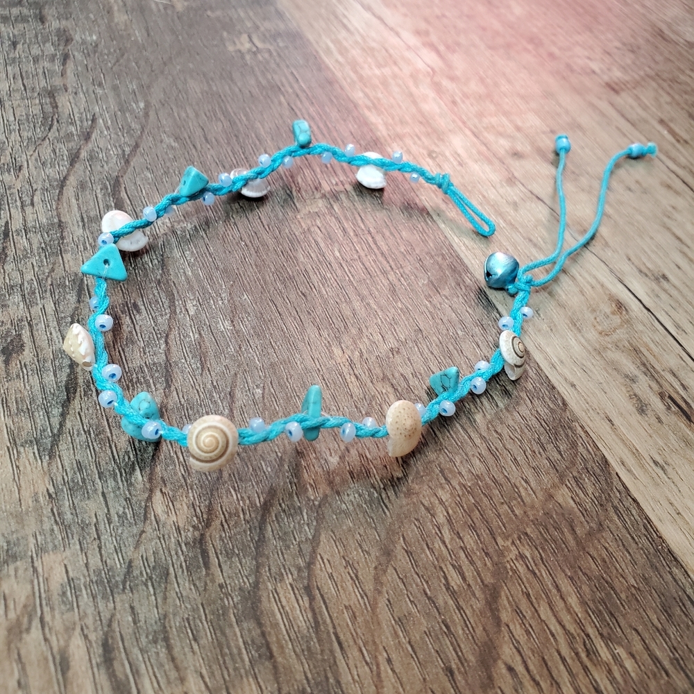 Handmade Turquoise Shell Beaded Anklet - Adjustable Beach Bracelet
